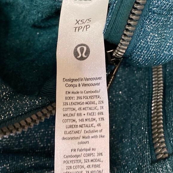 Lululemon Scuba Green Metallic Oversized Half-Zip Hooded Hoodie Sweatshirt XS/S - Picture 3 of 3
